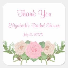 Pink Floral Bridal Shower Square Sticker