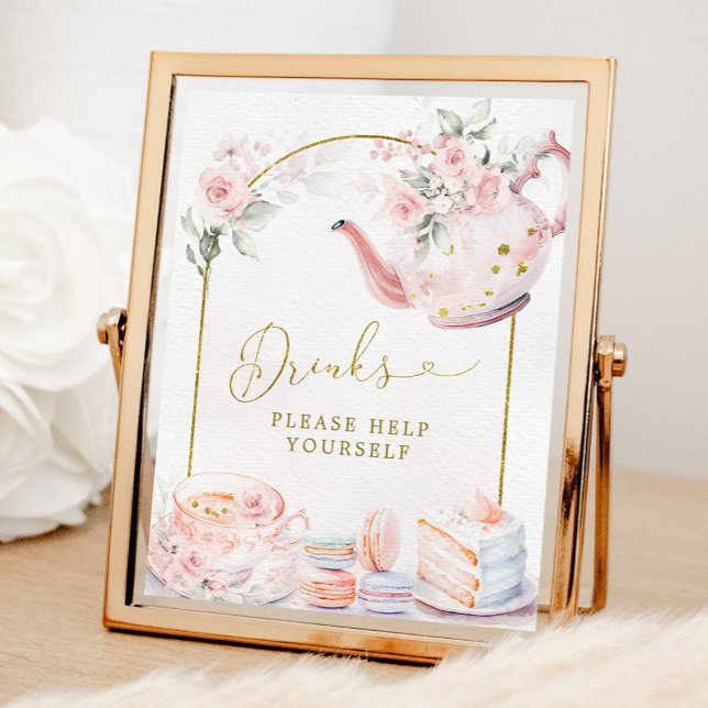 Pink Floral Bridal Shower Tea Party Drinks Sign (Creator Uploaded)