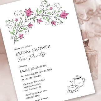 Pink Floral Bridal Shower Tea Party Invitation