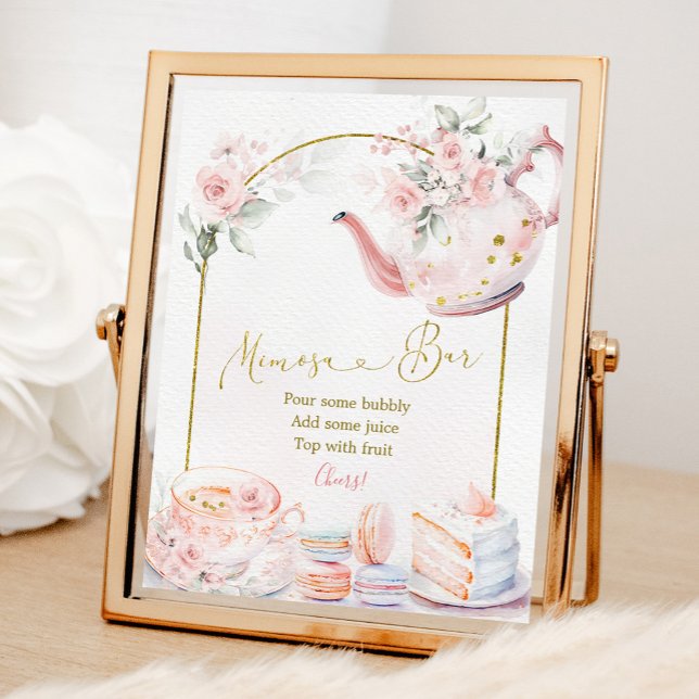 Pink Floral Bridal Shower Tea Party Mimosa bar Poster (Creator Uploaded)