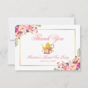 Pink Floral Bridal Shower Tea Party Thanks Invitation