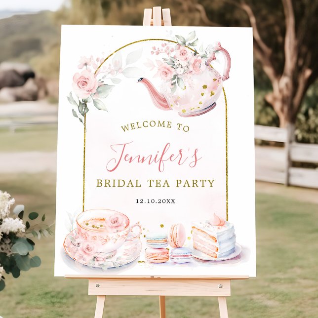 Pink Floral Bridal Shower Tea Party Welcome Sign (Creator Uploaded)