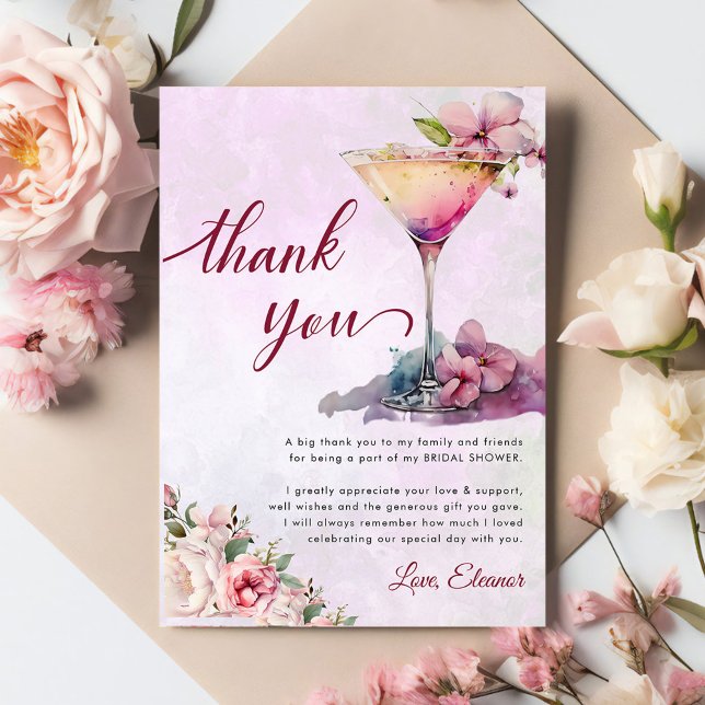 Pink Floral Bridal Shower Thank You Card (Creator Uploaded)