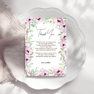Pink Floral Bridal Shower Thank You Card