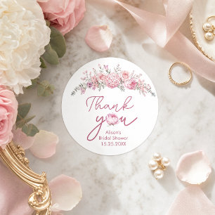 Pink Floral Bridal Shower Thank You Classic Round Sticker