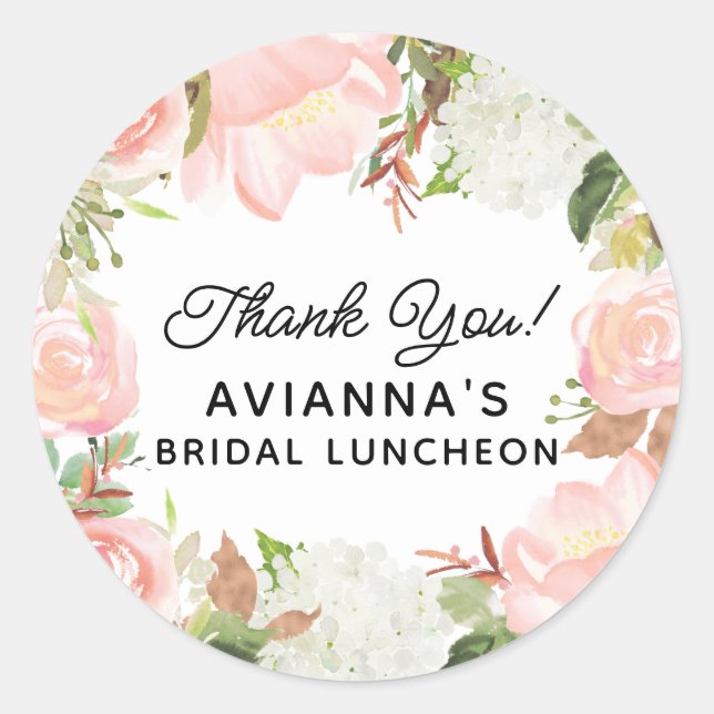 Pink Floral Bridal Shower Thank You Favour Classic Round Sticker (Front)