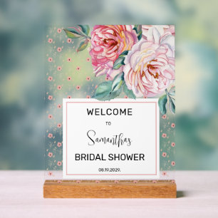 Pink Floral Bridal Shower Welcome Acrylic Sign