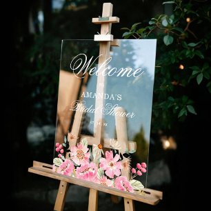 Pink Floral Bridal Shower Welcome Acrylic Sign
