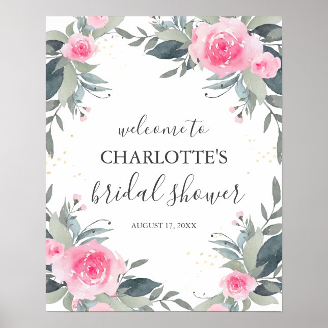 Pink Floral Bridal Shower Welcome Sign (Front)