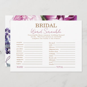 Pink Floral Bridal Shower Word Scramble Game Invitation