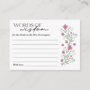 Pink Floral Bridal Shower Words of Wisdom Card