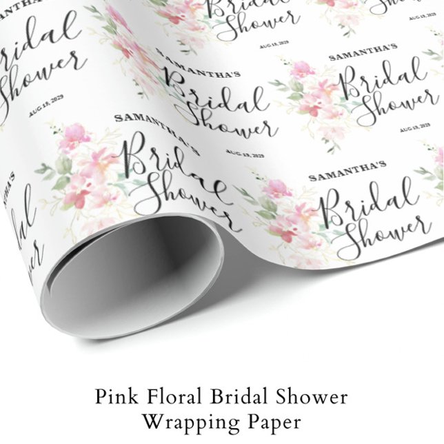 Pink Floral Bridal Shower  Wrapping Paper (Creator Uploaded)