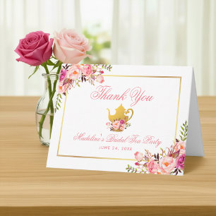 Pink Floral Bridal Tea Party Thanks Note Thank You Card