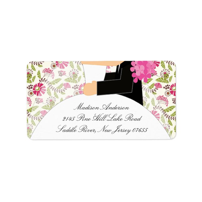Pink Floral Bride & Groom Return Address Label (Front)