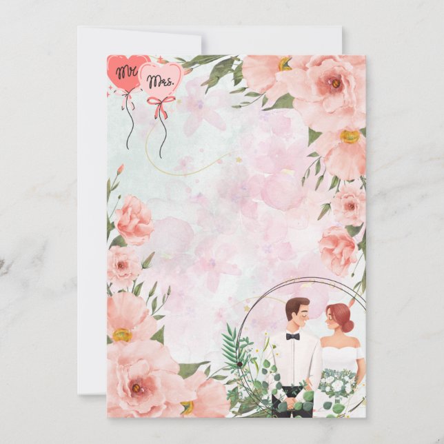 Pink Floral Bride & Groom Wedding Invite (Front)