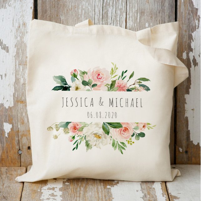Pink floral Bridesmaid Personalised Tote Bag (Creator Uploaded)