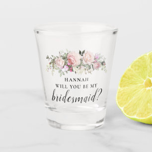Pink Floral Bridesmaid Proposal Shot Glass