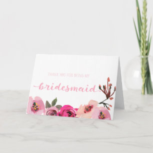 Pink Floral Bridesmaid Thank You Wedding Card