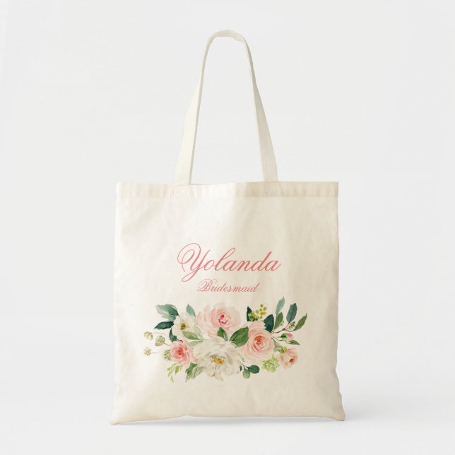 Pink Floral Bridesmaid Wedding Gift Tote (Front)
