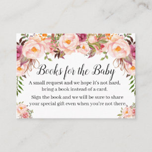 Pink floral Bring a book baby shower insert card