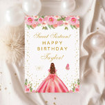 Pink Floral Brown Hair Girl Sweet Sixteen Card<br><div class="desc">This elegant and glamourous sweet sixteen birthday card can be personalised with a name or title such as daughter, granddaughter, niece, friend etc. The design features a beautiful princess with brown red hair and fair skin in a pink ball gown. The text combines handwritten script and modern sans serif fonts...</div>