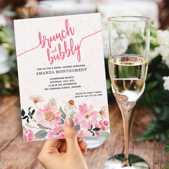Pink Floral Brunch and Bubbly Bridal Shower Invitation (Creator Uploaded)