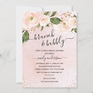 Pink Floral Brunch And Bubbly Bridal Shower Invitation