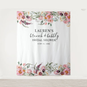 Pink Floral Brunch & Bubbly Bridal Photo Backdrop Tapestry