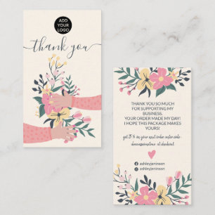 Pink floral bunch arms illustration thank you business card