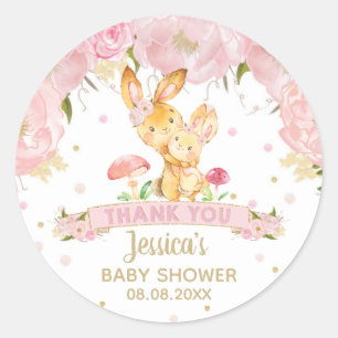 Pink Floral Bunny Baby Shower Girl Thank You Classic Round Sticker
