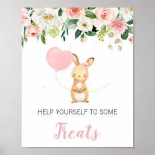 Pink Floral Bunny Balloon Baby Shower Sign