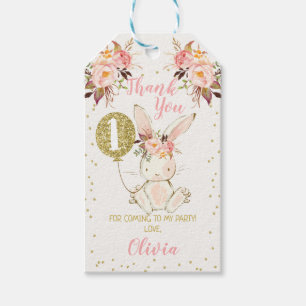 Pink Floral Bunny Balloon Birthday Gift Tag