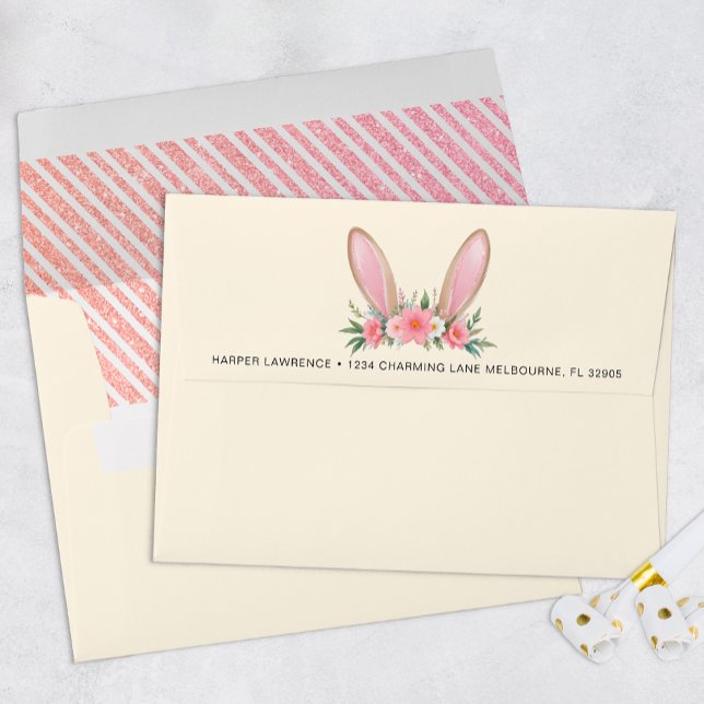 Pink Floral Bunny Birthday Watercolor Envelopes (Bunny Ears Envelope)