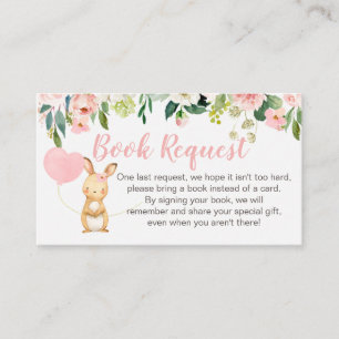 Pink Floral Bunny Book Request Card Insert