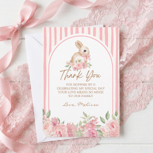 Pink Floral Bunny Bow Birthday Thank You  Card