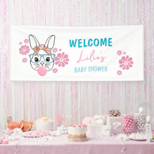 Pink Floral Bunny Girl Baby Shower personalised Banner