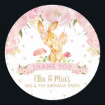 Pink Floral Bunny Joint Sisters Birthday Thank You Classic Round Sticker<br><div class="desc">Personalise this lovely Floral Bunnies sticker labels with your own wordings easily and quickly,  simply press the customise it button to further re-arrange and format the style and placement of the text.   Matching Pink Floral Bunny Items are available in store!
 (c) The Happy Cat Studio</div>