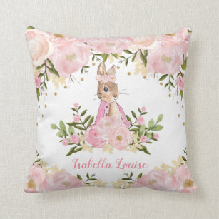 Pink Floral Bunny Rabbit Baby Girl Nursery Room Cushion