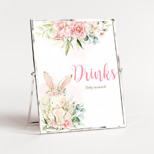 Pink Floral Bunny Rabbit Baby Shower Drinks Poster