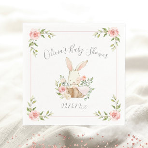 Pink Floral Bunny Rabbit Baby Shower  Napkin