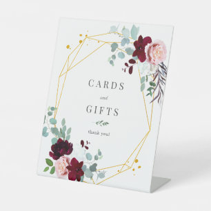 Pink Floral Burgundy Cards and Gifts Pedestal Sign