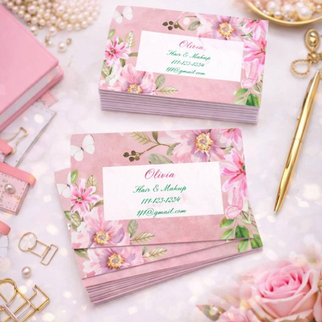 pink floral business card (Creator Uploaded)