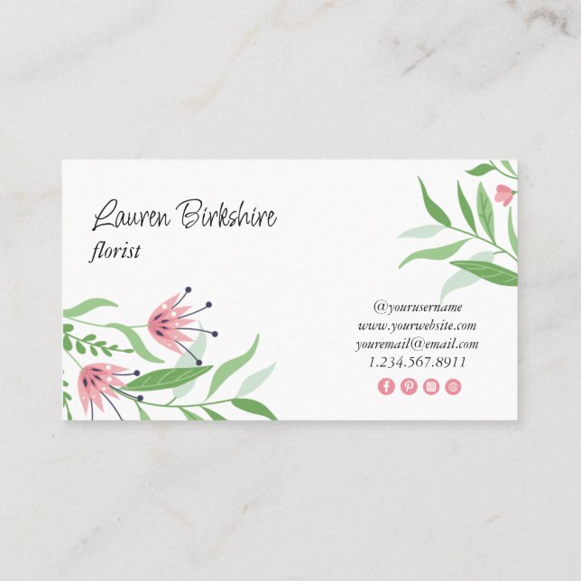 Pink Floral Business Card (Back)