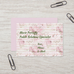 Pink Floral Business Card with Stripes