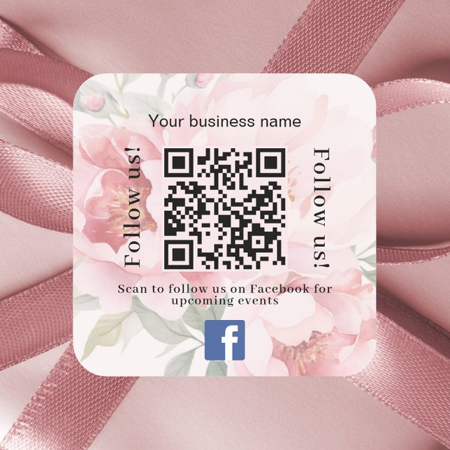 Pink floral business name qr code Facebook Square Sticker (Creator Uploaded)