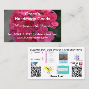Pink Floral Business QR Code Logo Photo 3.5 x 2.0 Card