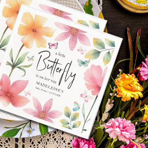 Pink Floral Butterflies Baby Shower Napkin