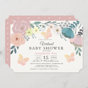 Pink Floral & Butterflies Girl Virtual Baby Shower Invitation