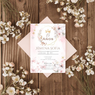 Pink Floral Butterflies Quinceañera Invitation