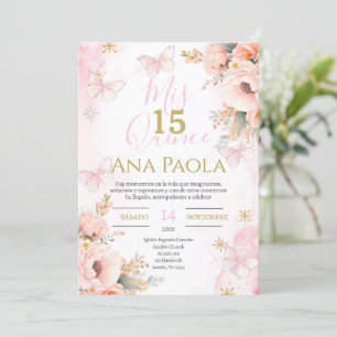 Pink Floral Butterflies Quinceañera Invitation